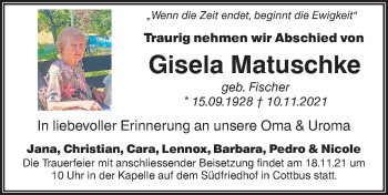 Traueranzeige von Gisela Matuschke von lausitzer_rundschau