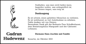 Traueranzeige von Gudrun Hudewenz von lausitzer_rundschau