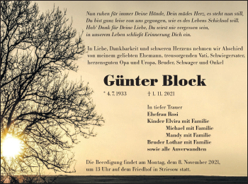 Traueranzeige von Günter Block von lausitzer_rundschau