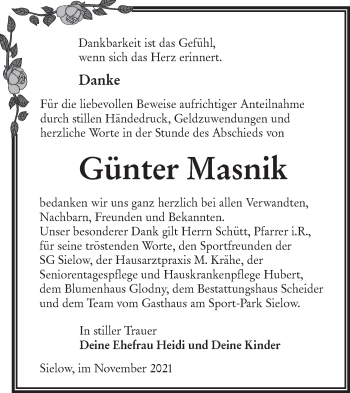 Traueranzeige von Günter Masnik von lausitzer_rundschau