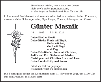 Traueranzeige von Günter Masnik von lausitzer_rundschau