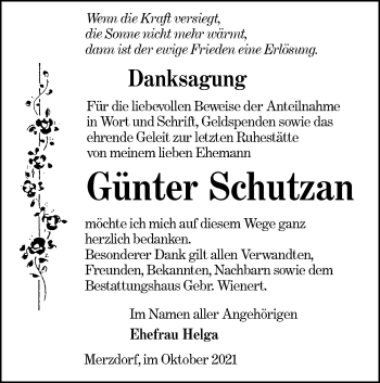 Traueranzeige von Günter Schutzan von lausitzer_rundschau