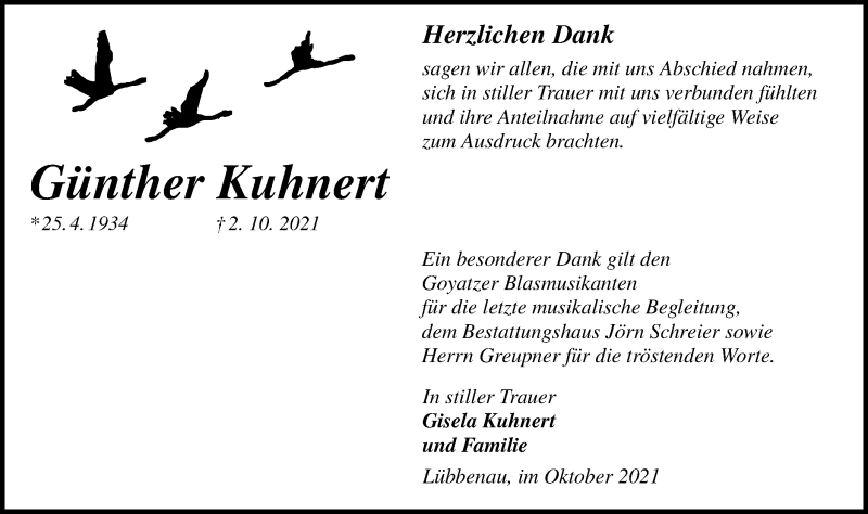  Traueranzeige für Günther Kuhnert vom 06.11.2021 aus lausitzer_rundschau
