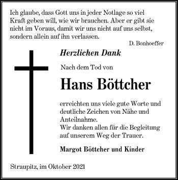 Traueranzeige von Hans Böttcher von lausitzer_rundschau