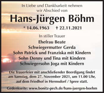 Traueranzeige von Hans-Jürgen Böhm von lausitzer_rundschau