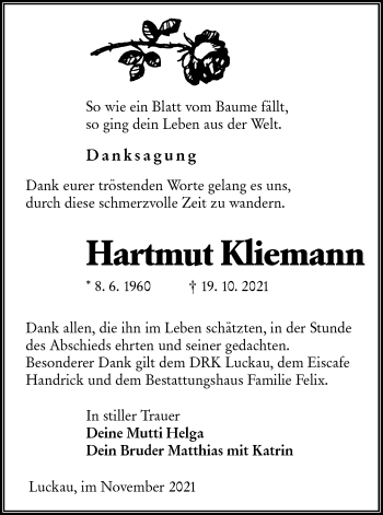 Traueranzeige von Hartmut Kliemann von lausitzer_rundschau