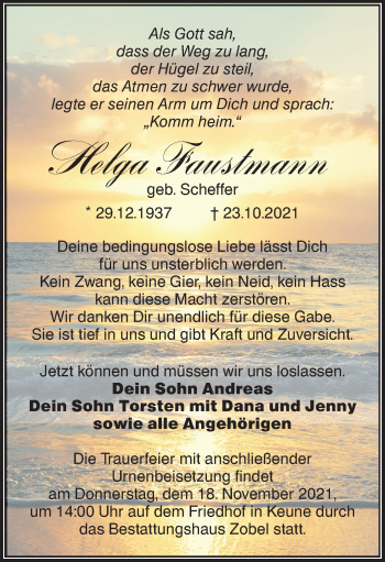 Traueranzeige von Helga Faustmann von lausitzer_rundschau