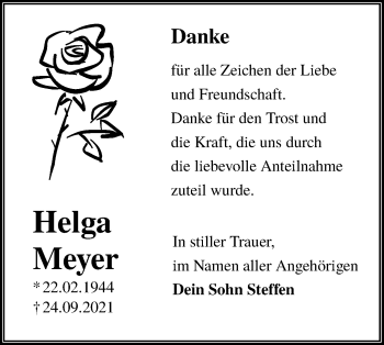 Traueranzeige von Helga Meyer von lausitzer_rundschau