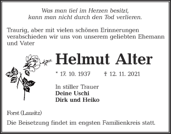 Traueranzeige von Helmut Alter von lausitzer_rundschau