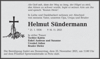 Traueranzeige von Helmut Sündermann von lausitzer_rundschau