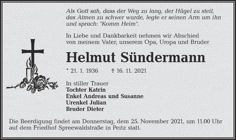  Traueranzeige für Helmut Sündermann vom 20.11.2021 aus lausitzer_rundschau