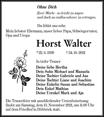 Traueranzeige von Horst Walter von lausitzer_rundschau