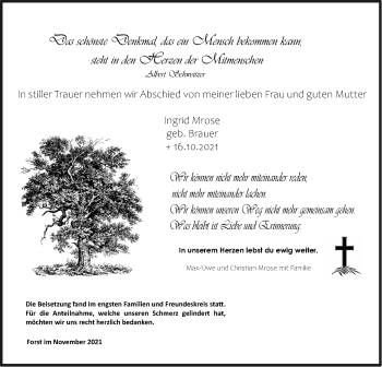 Traueranzeige von Ingrid Mrose von lausitzer_rundschau