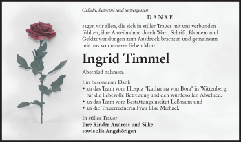 Traueranzeige von Ingrid Timmel von lausitzer_rundschau