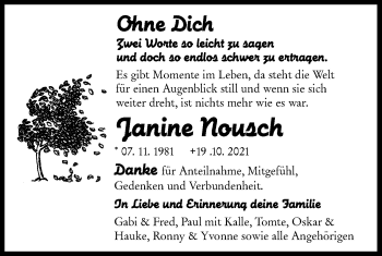 Traueranzeige von Janine Nousch von lausitzer_rundschau