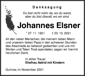 Traueranzeige von Johannes Elsner von lausitzer_rundschau