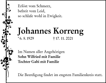 Traueranzeige von Johannes Korreng von lausitzer_rundschau