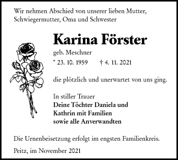 Traueranzeige von Karina Förster von lausitzer_rundschau