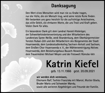 Traueranzeige von Katrin Kiefel von lausitzer_rundschau