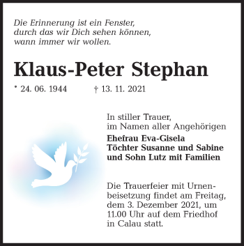 Traueranzeige von Klaus-Peter Stephan von lausitzer_rundschau