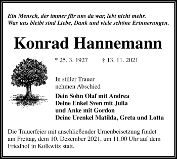Traueranzeige von Konrad Hannemann von lausitzer_rundschau