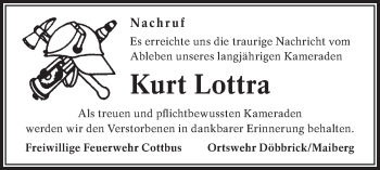 Traueranzeige von Kurt Lottra von lausitzer_rundschau
