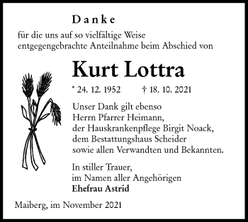 Traueranzeige von Kurt Lottra von lausitzer_rundschau