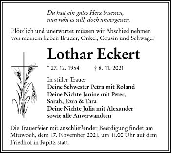 Traueranzeige von Lothar Eckert von lausitzer_rundschau