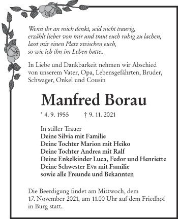 Traueranzeige von Manfred Borau von lausitzer_rundschau