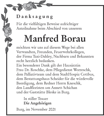 Traueranzeige von Manfred Borau von lausitzer_rundschau
