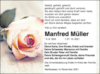 Traueranzeige von Manfred Müller von lausitzer_rundschau