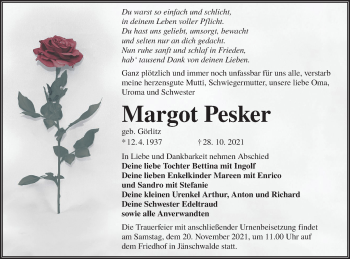 Traueranzeige von Margot Pesker von lausitzer_rundschau