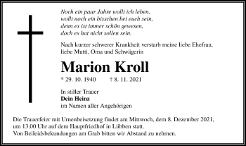 Traueranzeige von Marion Kroll von lausitzer_rundschau