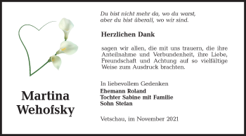 Traueranzeige von Martina Wehofsky von lausitzer_rundschau
