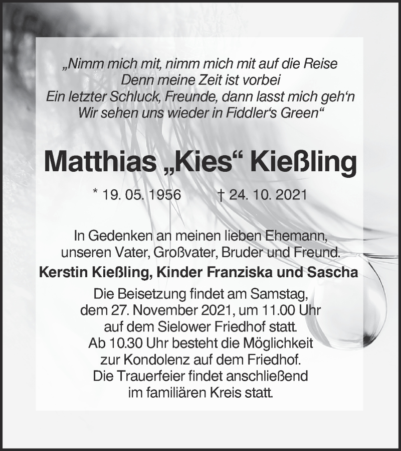  Traueranzeige für Matthias  Kießling vom 13.11.2021 aus lausitzer_rundschau