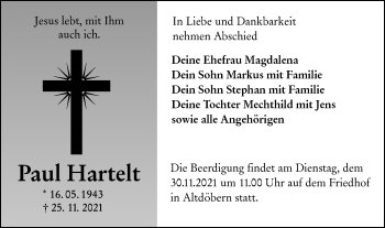 Traueranzeige von Paul Hartelt von lausitzer_rundschau