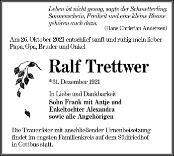 Traueranzeige von Ralf Trettwer von lausitzer_rundschau