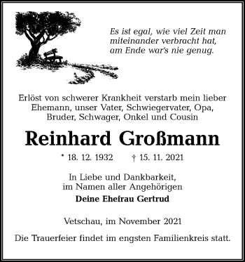 Traueranzeige von Reinhard Großmann von lausitzer_rundschau