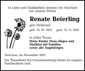 Traueranzeige von Renate Beierling von lausitzer_rundschau