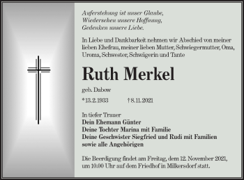 Traueranzeige von Ruth Merkel von lausitzer_rundschau