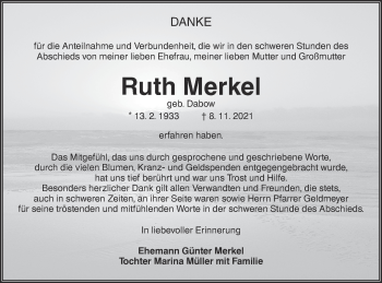 Traueranzeige von Ruth Merkel von lausitzer_rundschau