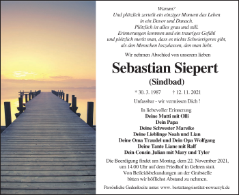 Traueranzeige von Sebastian Siepert von lausitzer_rundschau