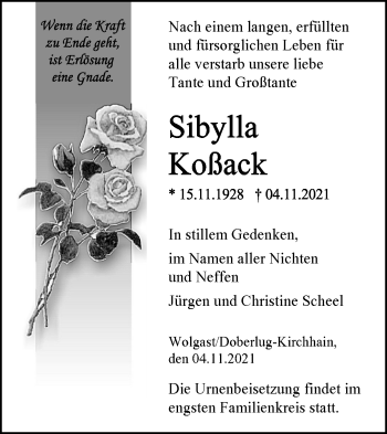 Traueranzeige von Sibylla Koßack von lausitzer_rundschau