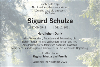 Traueranzeige von Sigurd Schulze von lausitzer_rundschau