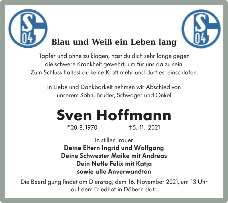  Traueranzeige für Sven Hoffmann vom 13.11.2021 aus lausitzer_rundschau