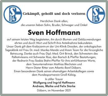 Traueranzeige von Sven Hoffmann von lausitzer_rundschau