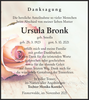 Traueranzeige von Ursula Bronk von lausitzer_rundschau