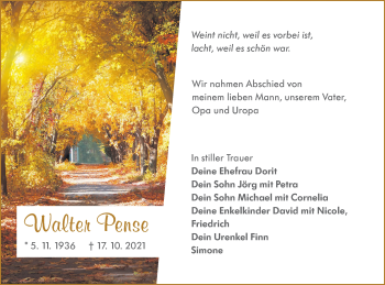 Traueranzeige von Walter Pense von lausitzer_rundschau
