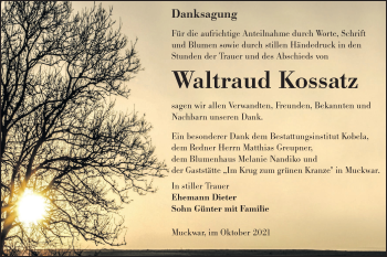 Traueranzeige von Waltraud Kossatz von lausitzer_rundschau