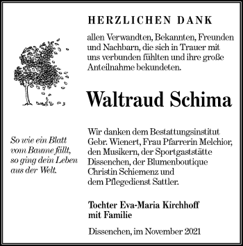 Traueranzeige von Waltraud Schima von lausitzer_rundschau